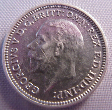 1931 KING GEORGE V BARE HEAD .500 SILVER BUNC 3d THREE PENCE COIN IN CLEAR FLIP