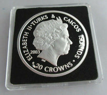 Load image into Gallery viewer, 2003 HOUSE OF TUDOR MARY I SILVER PROOF TURKS &amp; CAICOS 20 CROWNS COIN BOX &amp; COA
