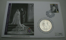 Load image into Gallery viewer, 2007 DIAMOND WEDDING ANNIVERSARY BUNC ONE DOLLAR COIN COVER PNC, STAMP AND COA
