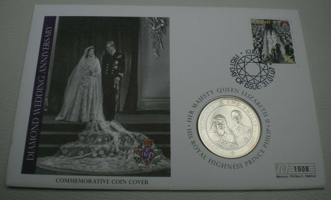 2007 DIAMOND WEDDING ANNIVERSARY BUNC ONE DOLLAR COIN COVER PNC, STAMP AND COA