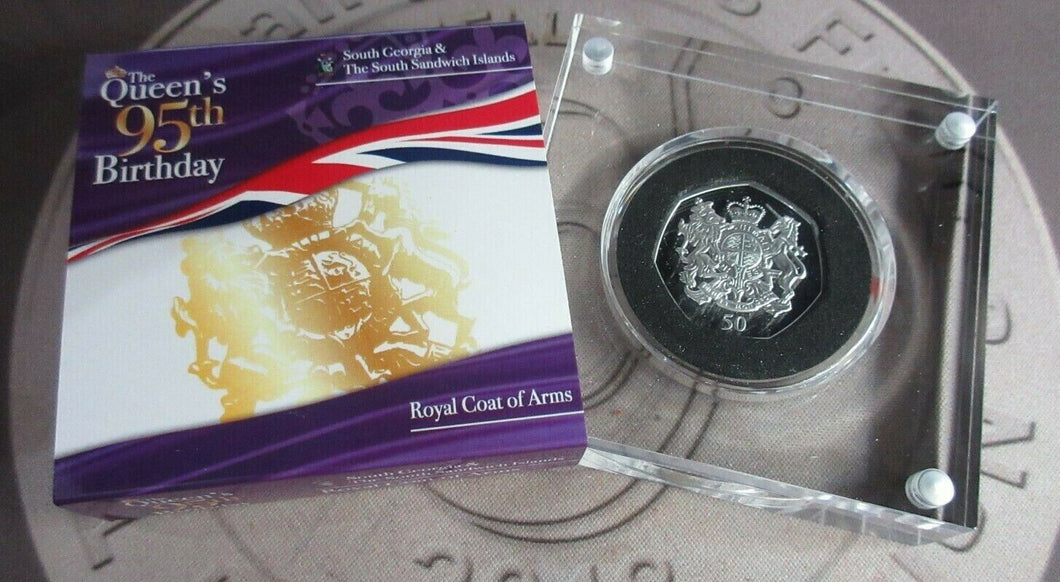 Royal Coat of Arms 2021 Queen's 95th Birthday Silver Proof 50p Coin SG&SSI + COA