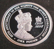 Load image into Gallery viewer, THE QUEENS CORONATION JUBILEE ALDERNEY 2018 £1 SILVER PROOF COIN WITH BOX &amp; COA
