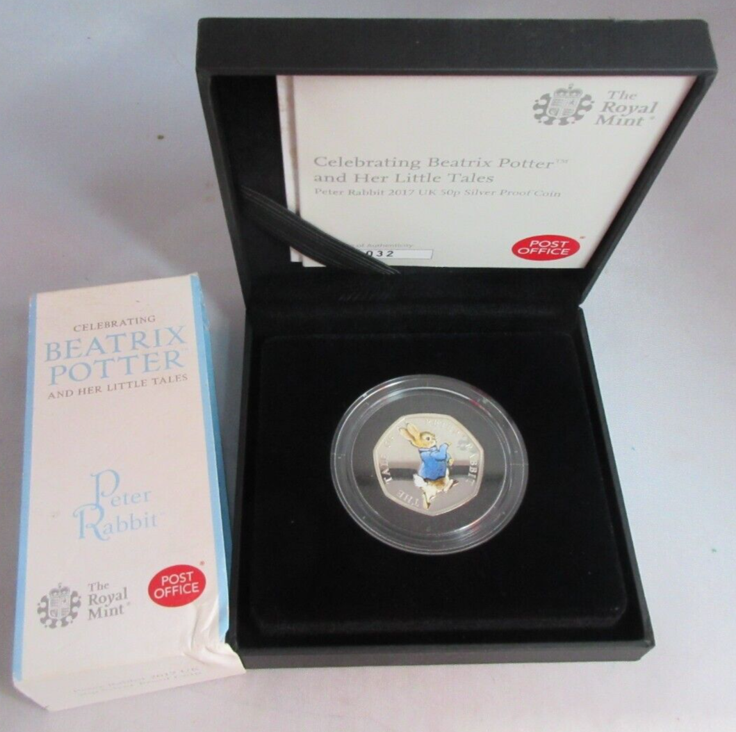 BEATRIX POTTER PETER RABBIT 2017 S/PROOF FIFTY PENCE WITH COA ROYAL MINT BOX