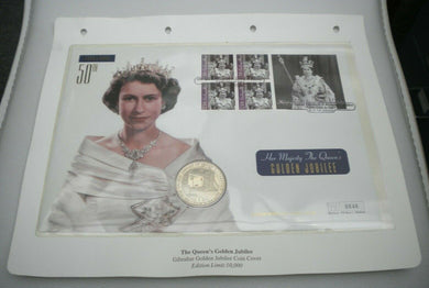 1952-2002 HER MAJESTY THE QUEEN'S GOLDEN JUBILEE BUNC 1 CROWN COIN COVER PNC