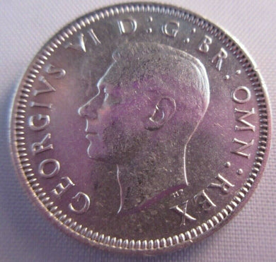 1937 KING GEORGE VI BARE HEAD .500 SILVER aUNC ONE SHILLING COIN & CLEAR FLIP E1