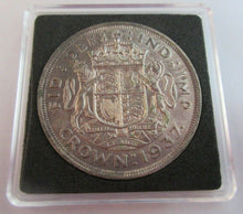 Load image into Gallery viewer, 1937 FROSTED PROOF KING GEORGE VI BARE HEAD .500 SILVER ONE CROWN COIN BOXED
