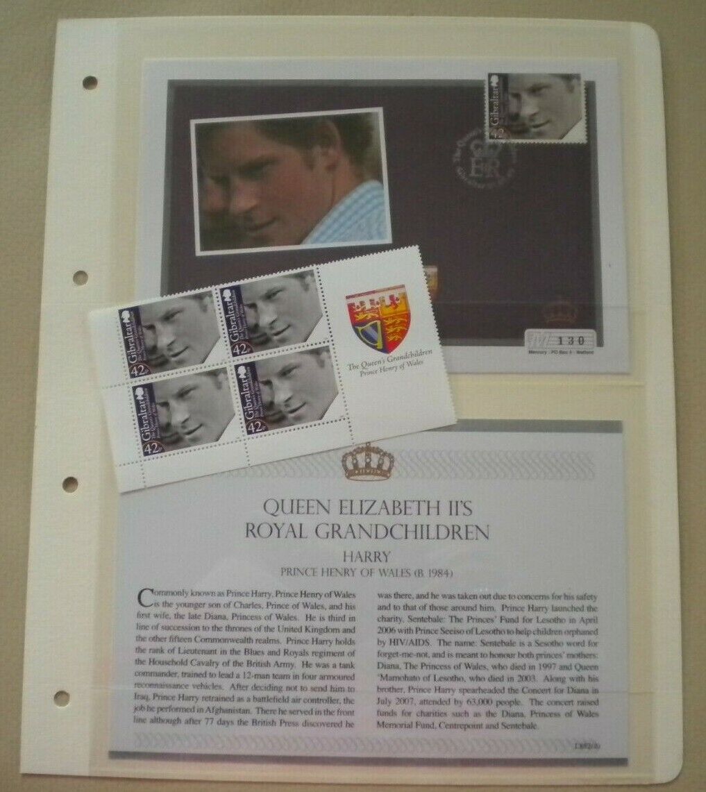 2009 QE II'S ROYAL GRANDCHILDREN - PRINCE HARRY STAMP COVER/ 4 MNH STAMPS/INFO