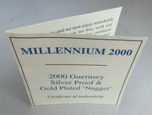 Load image into Gallery viewer, 2000 MILLENNIUM COLLAR SILVER PROOF £5 COIN &amp; GOLD PLATED NUGGET £1 COIN BOX/COA
