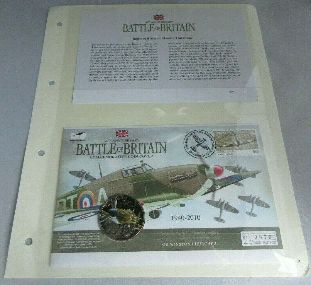 2010 70TH ANNIVERSARY BATTLE OF BRITAIN COMMEMORATIVE COIN COVER PNC WITH INFO