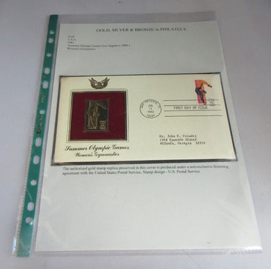 1983 USA SUMMER OLYMPIC GAMES WOMENS GYMNASTICS GOLD PLATED 28C STAMP COVER FDC