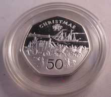 Load image into Gallery viewer, 1980 CHRISTMAS 50P FIFTY PENCE SILVER PROOF IOM 50P WITH COA &amp; PRESENTATION BOX
