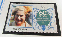 Load image into Gallery viewer, 1986 QUEEN ELIZABETH II 60TH BIRTHDAY NUI TUVALU STAMPS &amp; ALBUM SHEET
