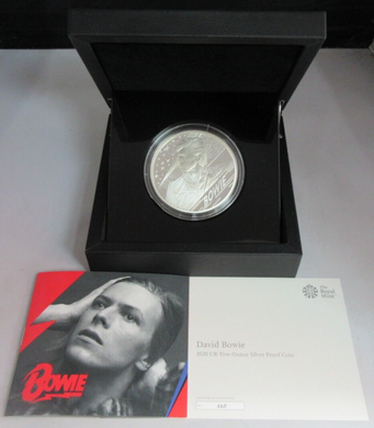 2020 UK DAVID BOWIE FIVE OUNCE 5OZ SILVER PROOF COIN BOX AND COA