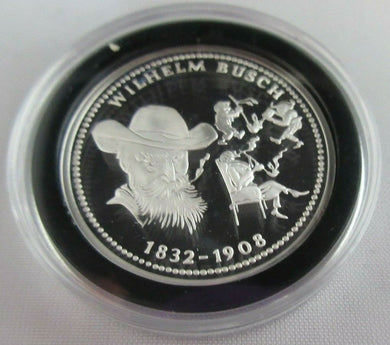 THE GREATEST GERMANS IN REAL SILVER WILHELM BUSCH 1832-1908 SILVER PROOF MEDAL