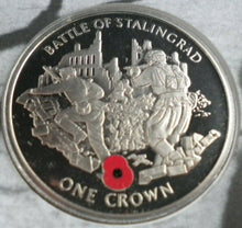 Load image into Gallery viewer, BATTLE OF STALINGRAD ROUTE TO VICTORY 2004 PROOF 1 CROWN  COIN COVER PNC &amp; INFO
