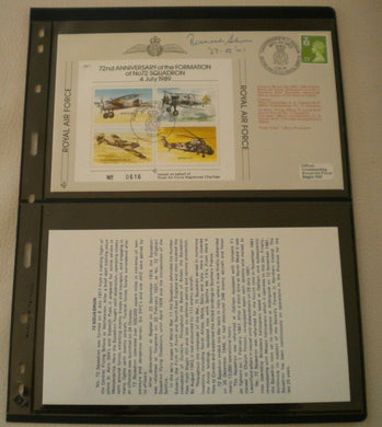 1989 72nd ANNIVER FORMATION OF NO.72 SQUADRON G/C SHEEN SIGNED FLOWN STAMP COVER