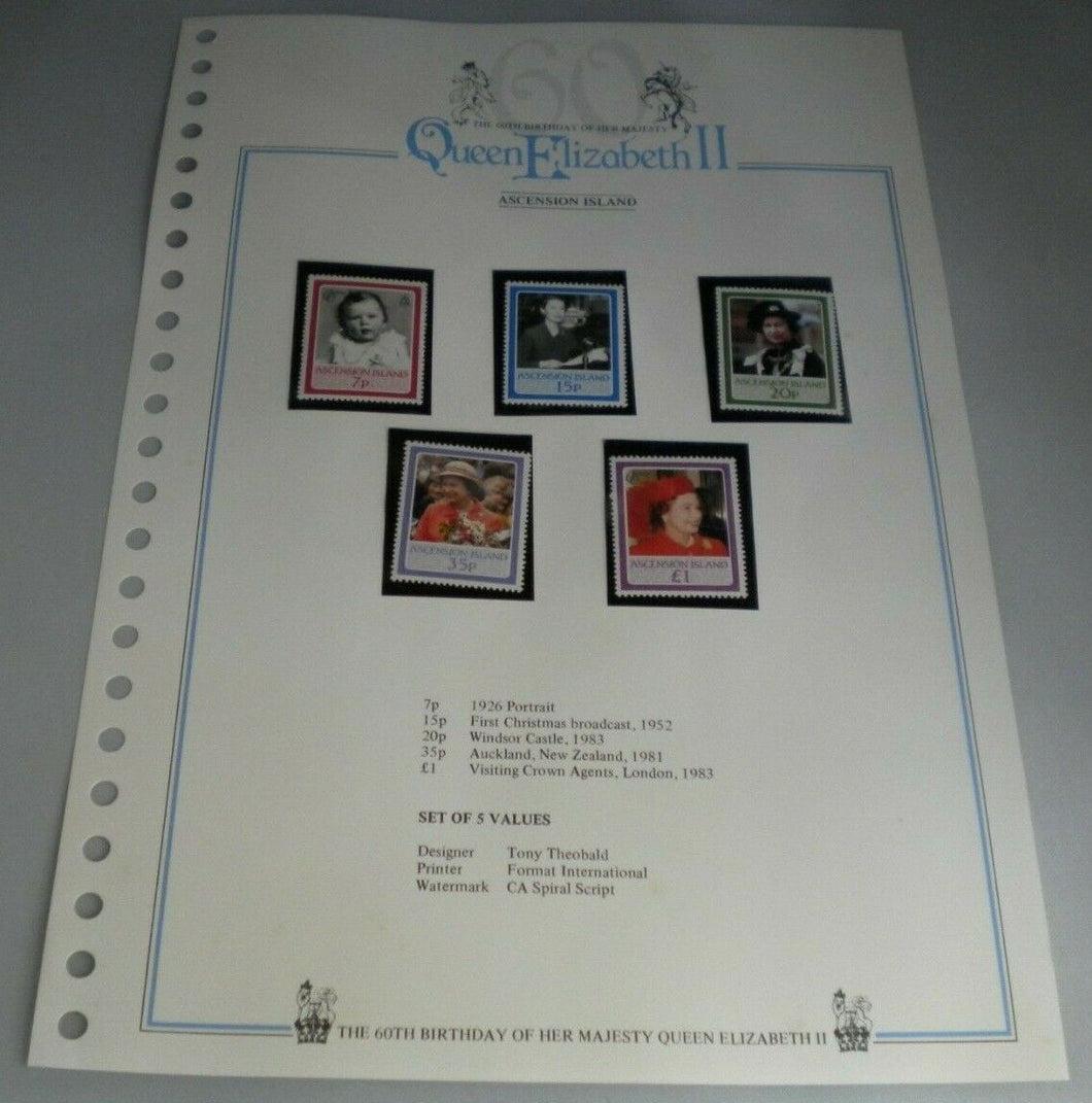 QUEEN ELIZABETH II THE 60TH BIRTHDAY OF HER MAJESTY ASCENSION ISLAND STAMPS MNH