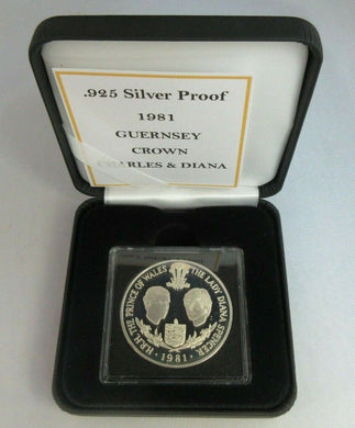 CHARLES & DIANA BAILIWICK OF GUERNSEY 1981 SILVER PROOF CROWN - box/coa