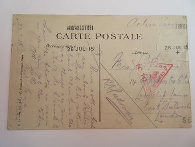 WWI FOUR DE PARIS BOMBARDMENT  1915 CENSORED FIELD POST POST CARD D1