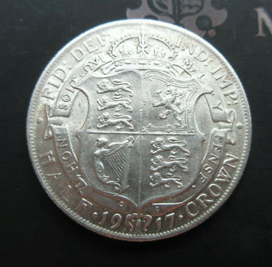 1917 GEORGE V BARE HEAD FIRST COIN HALF 1/2 CROWN SPINK 4011 CROWNED SHIELD Cc1