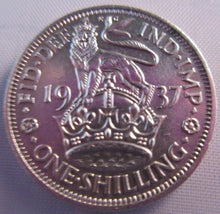 Load image into Gallery viewer, 1937 KING GEORGE VI BARE HEAD .500 SILVER aUNC ONE SHILLING COIN &amp; CLEAR FLIP E1
