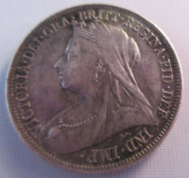 1898 QUEEN VICTORIA VEILED HEAD SILVER ONE SHILLING COIN IN CLEAR FLIP