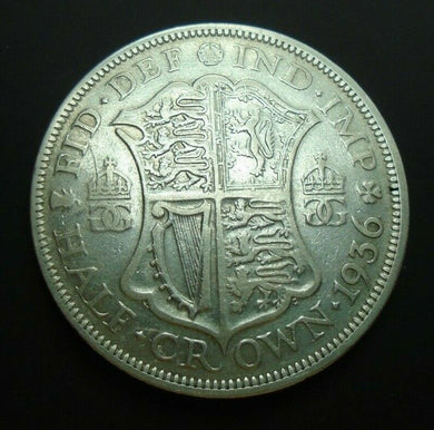 1936 GEORGE V BARE HEAD COINAGE HALF 1/2 CROWN SPINK 4037 CROWNED SHIELD C3