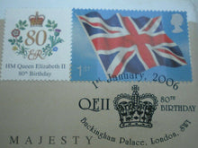 Load image into Gallery viewer, 2006 HM QUEEN ELIZABETH II 80TH BIRTHDAY BUNC £5 COIN COVER PNC STAMPS P/M COA
