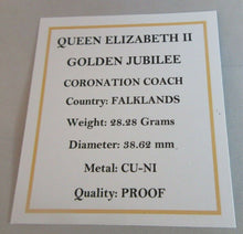 Load image into Gallery viewer, 2002 QEII GOLDEN JUBILEE CORONATION COACH 50P CROWN PROOF BOXED WITH COA
