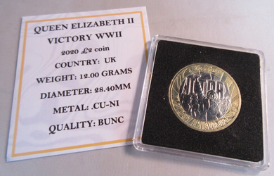 2020 VICTORY WWII QEII BUNC £2 TWO POUND COIN WITH QUAD CAPSULE & COA