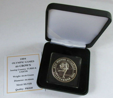 1994 WINTER OLYMPIC GAMES LILLEHAMMER SILVER PROOF 1993 20 CROWN COIN BOX & COA
