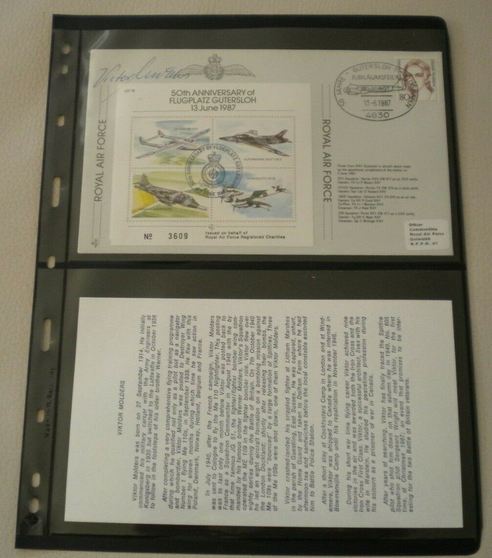 1987 50th ANNIV OF FLUGPLATZ GUTERSLOH VIKTOR MOLDERS SIGNED FLOWN STAMP COVER