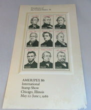 Load image into Gallery viewer, 1986 INTERNATIONAL STAMP SHOW PRESIDENTS OF THE UNITED STATES MNH 4 SHEETS
