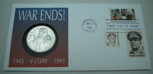 Load image into Gallery viewer, 1945-1995 WAR ENDS 50TH ANNIV VJ DAY REP MARSHALL ISLANDS $5 COIN COVER PNC/INFO
