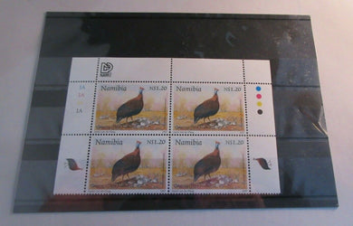 1997 NAMIBIA HELMETED GUINEAFOWL BLOCK OF 4  N$1.20 STAMPS MNH