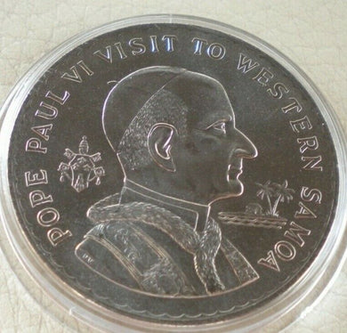 1970 POPE PAUL VI VISIT TO WESTERN SAMOA ONE DOLLAR CROWN SIZE COIN IN CAPSULE