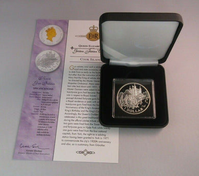 2003 Gun Salutes Golden Jubilee 1oz Silver Proof Cook Islands RM $1 Coin Box/COA