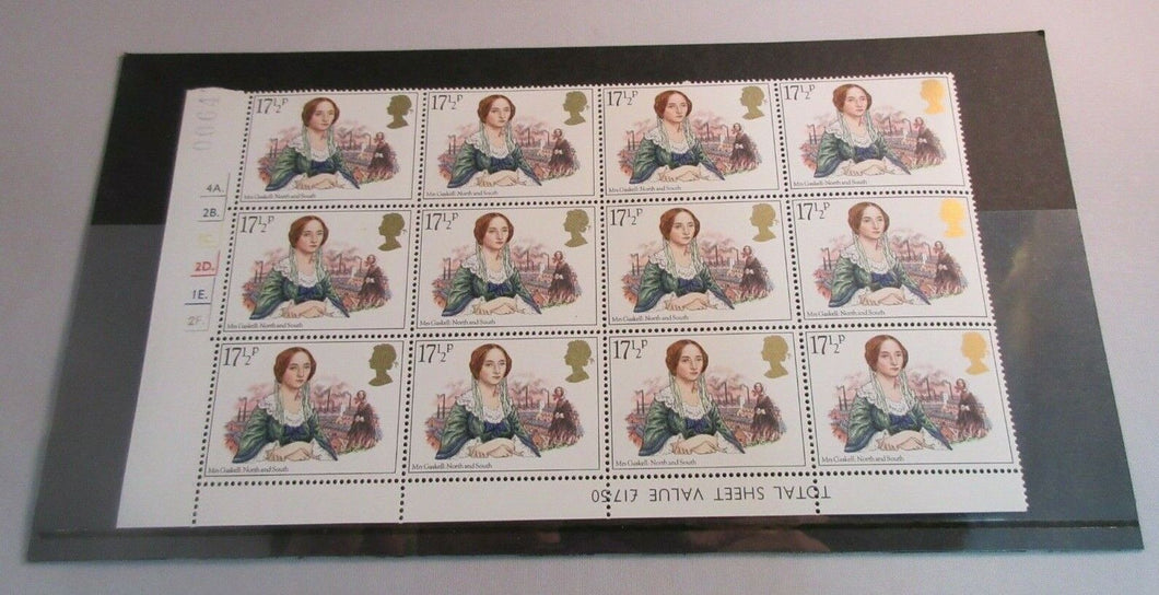 GB 1980 MRS GASKELL NORTH & SOUTH 17 1/2p BLOCK OF 12 STAMPS MNH