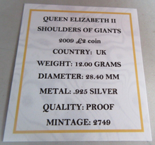 Load image into Gallery viewer, 2009 £2 SHOULDERS OF GIANTS SILVER PROOF £2 TWO POUND COIN BOXED
