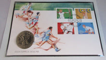 Load image into Gallery viewer, 1988 JOGOS OLIMPICOS SEOUL COIN COVER WITH POSTAGE STAMPS AND POSTMARK PNC
