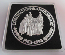 Load image into Gallery viewer, 1993 QEII CORONATION ANNIVERSARY SILVER PROOF 20 CROWNS COIN BOX &amp; COA
