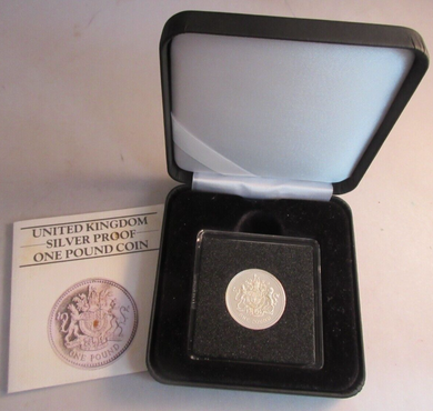 1983 ROYAL ARMS FIRST YEAR SILVER PROOF £1 ONE POUND COIN BOX & COA