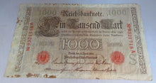 Load image into Gallery viewer, 1910 GERMAN 1000 MARK BANK NOTE WITH CLEAR FRONTED NOTE HOLDER
