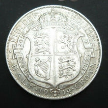 Load image into Gallery viewer, 1915 GEORGE V BARE HEAD FIRST COIN HALF 1/2 CROWN SPINK 4011 CROWNED SHIELD Cc5
