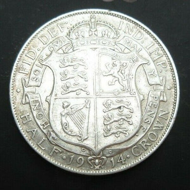 1915 GEORGE V BARE HEAD FIRST COIN HALF 1/2 CROWN SPINK 4011 CROWNED SHIELD Cc5