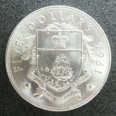 1966 BAHAMAS QUEEN ELIZABETH II 5 DOLLAR .925 SILVER BUNC 45MM COIN 1 1/2 OUNCE
