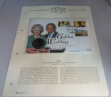 1947-1997 GOLDEN WEDDING ANNIVERSARY 1 DOLLAR COIN FIRST DAY COVER PNC & INFO