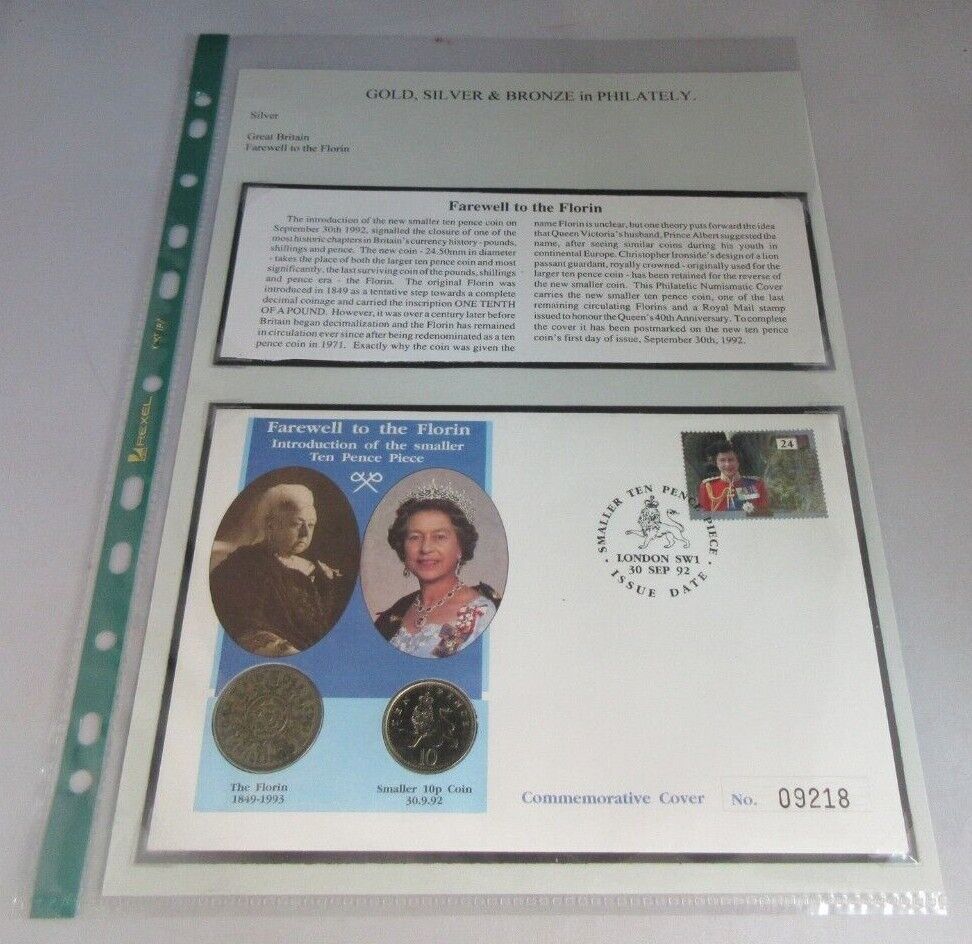 1992 FAREWELL TO THE FLORIN INTRODUCTION OF THE SMALLER TEN PENCE COIN COVER PNC