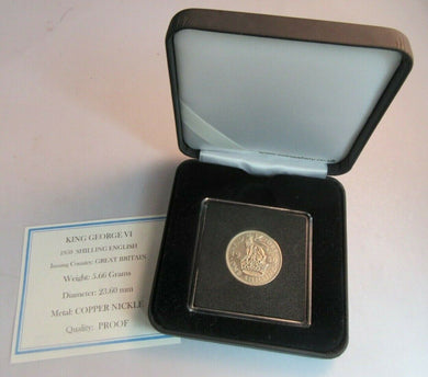 1950 KING GEORGE VI BARE HEAD PROOF ENGLISH ONE SHILLING COIN BOXED WITH COA