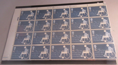 1974 HEALTH & HANDICAP FUNDS 4 1/2p+1 1/2p BLOCK OF 20 STAMPS MNH